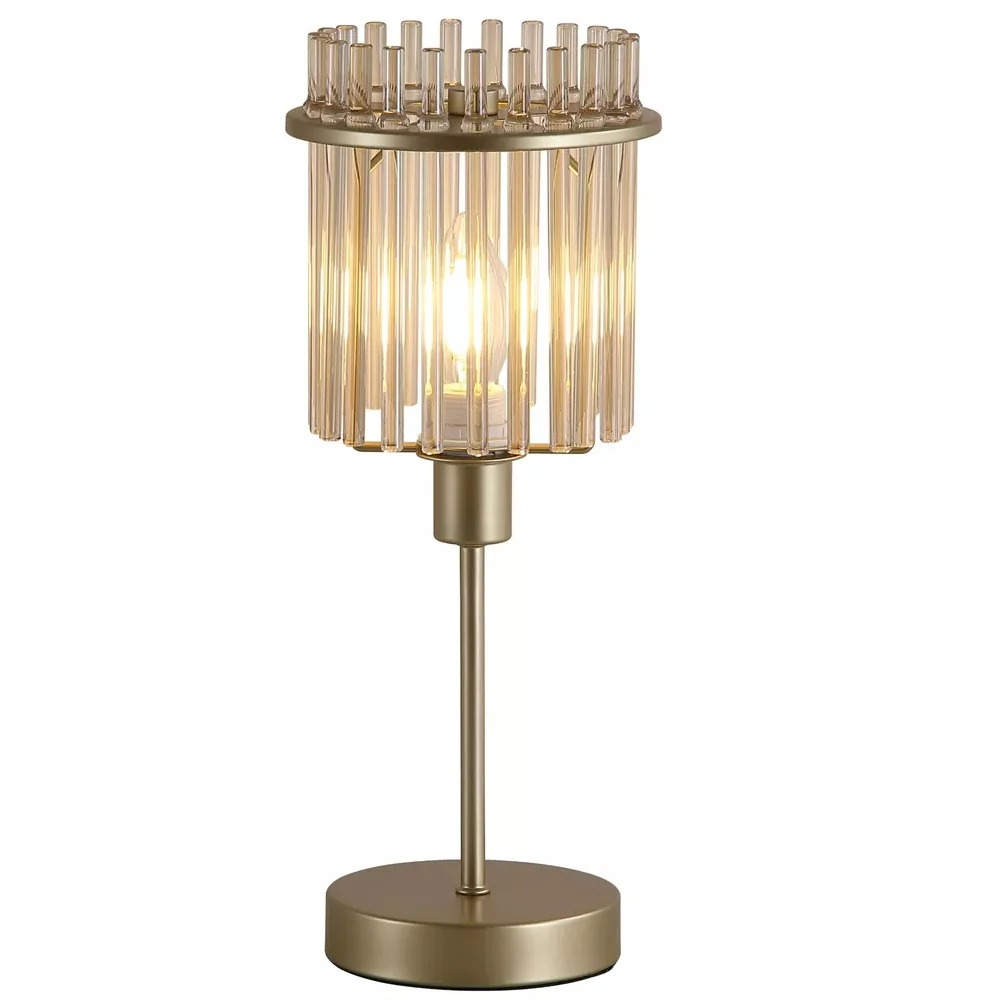 Champagne Gold Modern Table Lamp with Glass Rod Shade 37.5cm