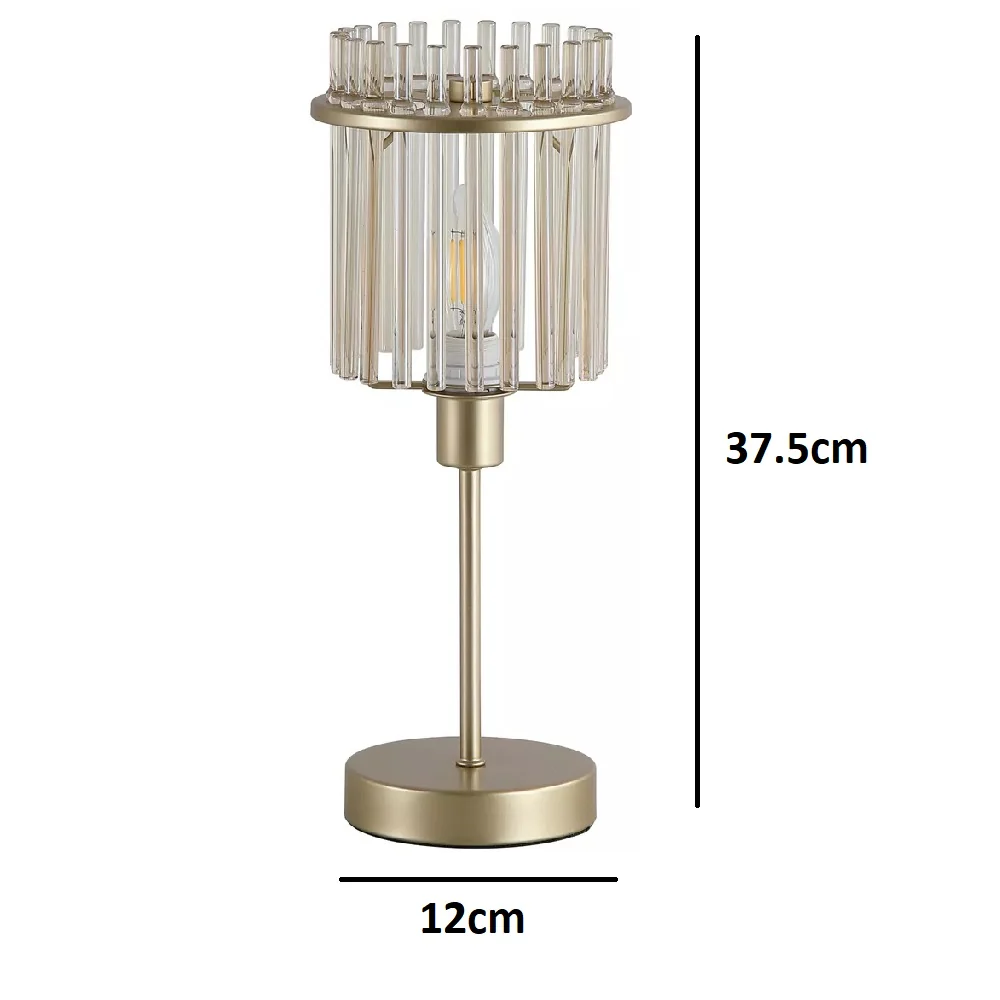 Champagne Gold Modern Table Lamp with Glass Rod Shade 37.5cm - Image 4