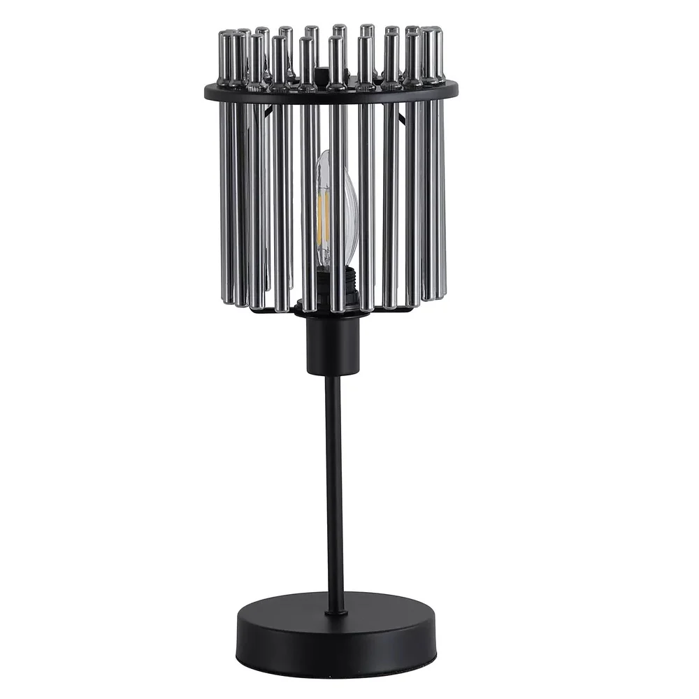 Matt Black Modern Table Lamp with Smoked Glass Rod Shade 37.5cm - Image 2