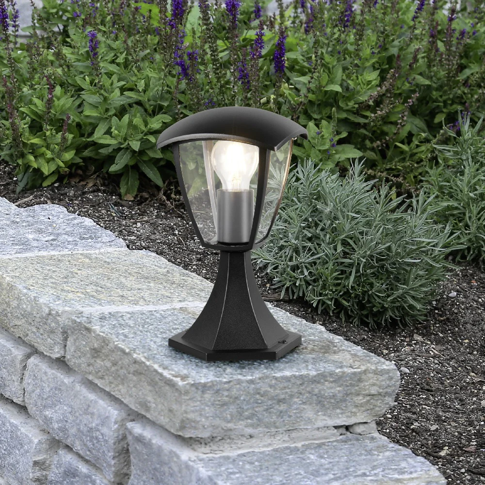Black Outdoor Modern Lantern Pedestal Post Light with Clear Shade IP44 - Image 5