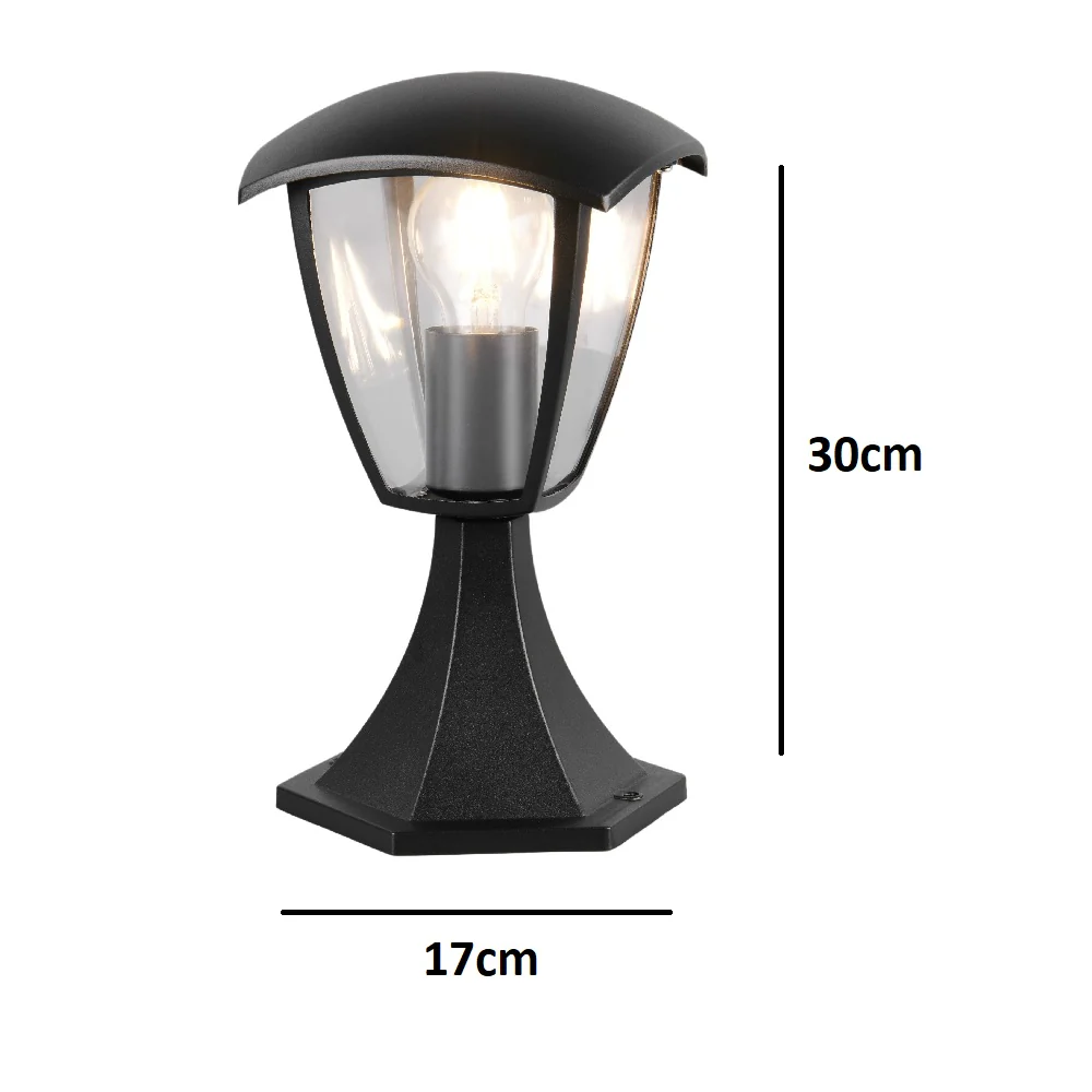 Black Outdoor Modern Lantern Pedestal Post Light with Clear Shade IP44 - Image 6