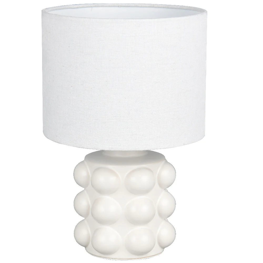 White Ceramic Modern Table Lamp with White Drum Shade 30cm