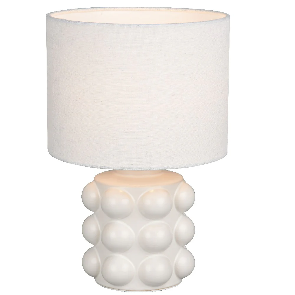 White Ceramic Modern Table Lamp with White Drum Shade 30cm - Image 2