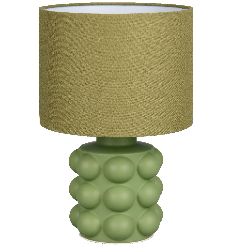 Green Ceramic Modern Table Lamp with Sage Green Drum Shade 30cm