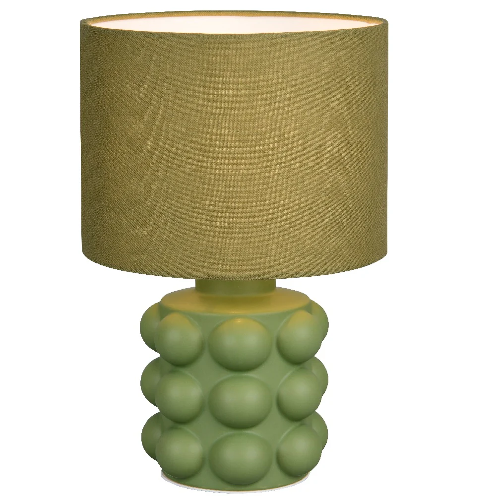 Green Ceramic Modern Table Lamp with Sage Green Drum Shade 30cm - Image 2