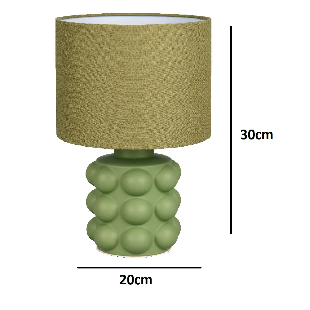 Green Ceramic Modern Table Lamp with Sage Green Drum Shade 30cm - Image 3