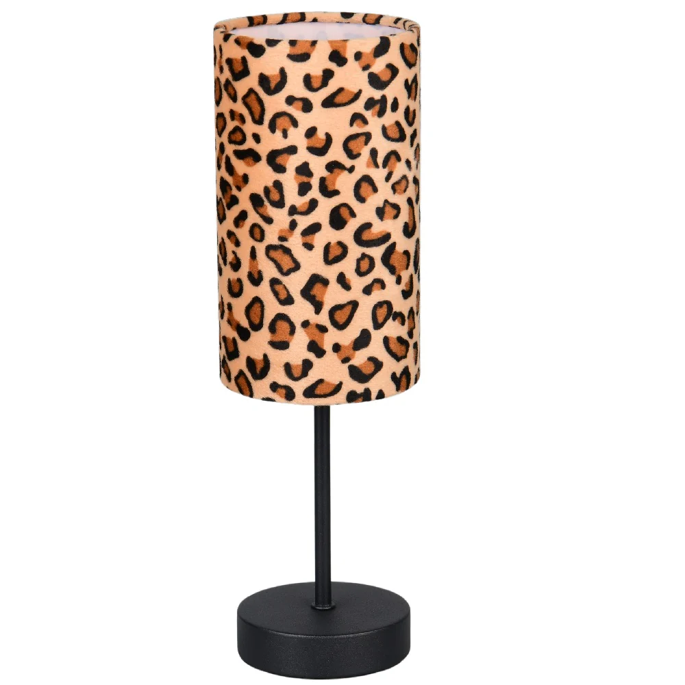 Black Metal Modern Table Lamp with Leopard Print Cotton Shade 365mm