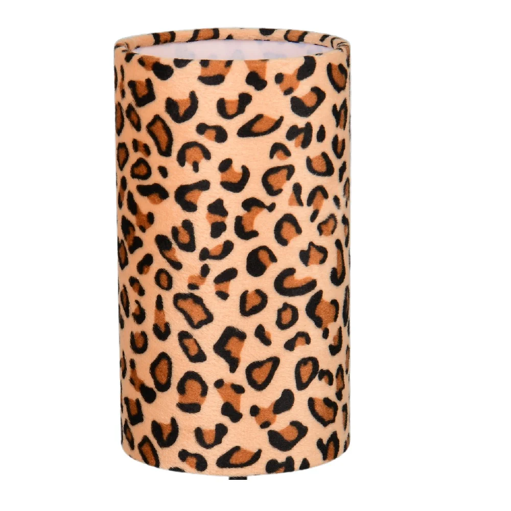 Black Metal Modern Table Lamp with Leopard Print Cotton Shade 365mm - Image 2