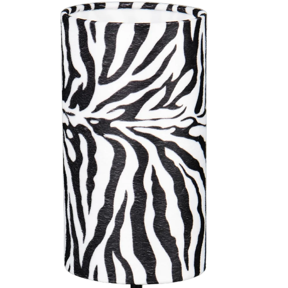 Black Metal Modern Table Lamp with Zebra Print Cotton Shade 365mm - Image 2