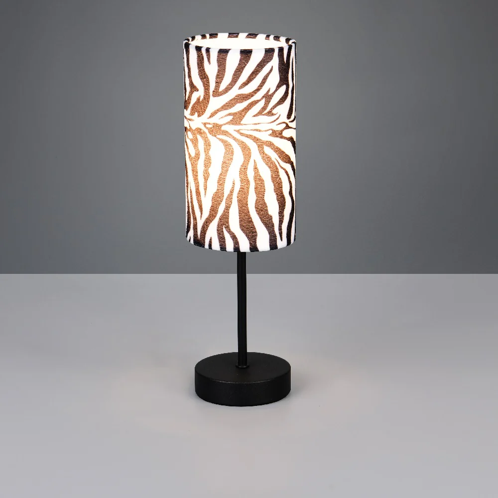 Black Metal Modern Table Lamp with Zebra Print Cotton Shade 365mm - Image 3