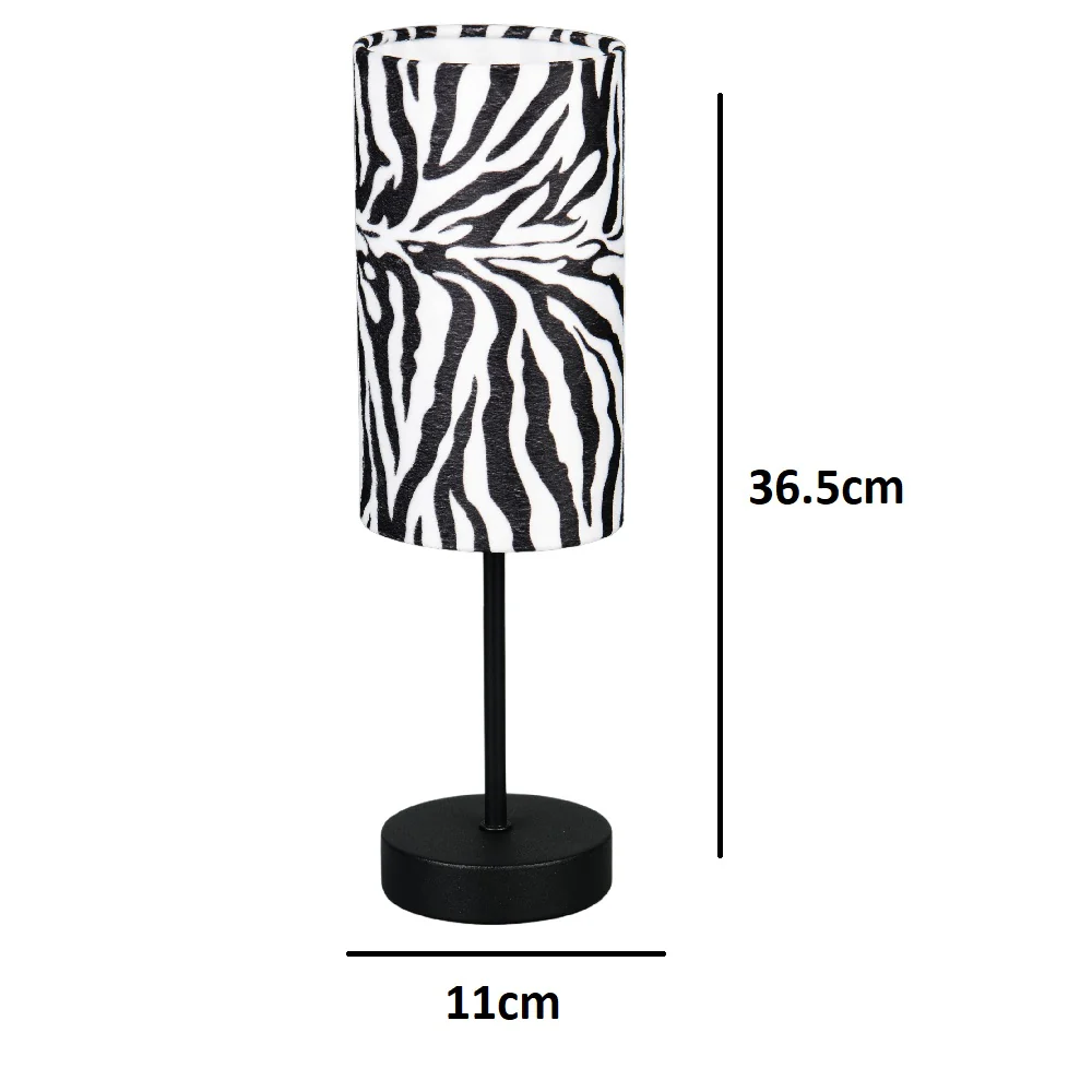 Black Metal Modern Table Lamp with Zebra Print Cotton Shade 365mm - Image 5