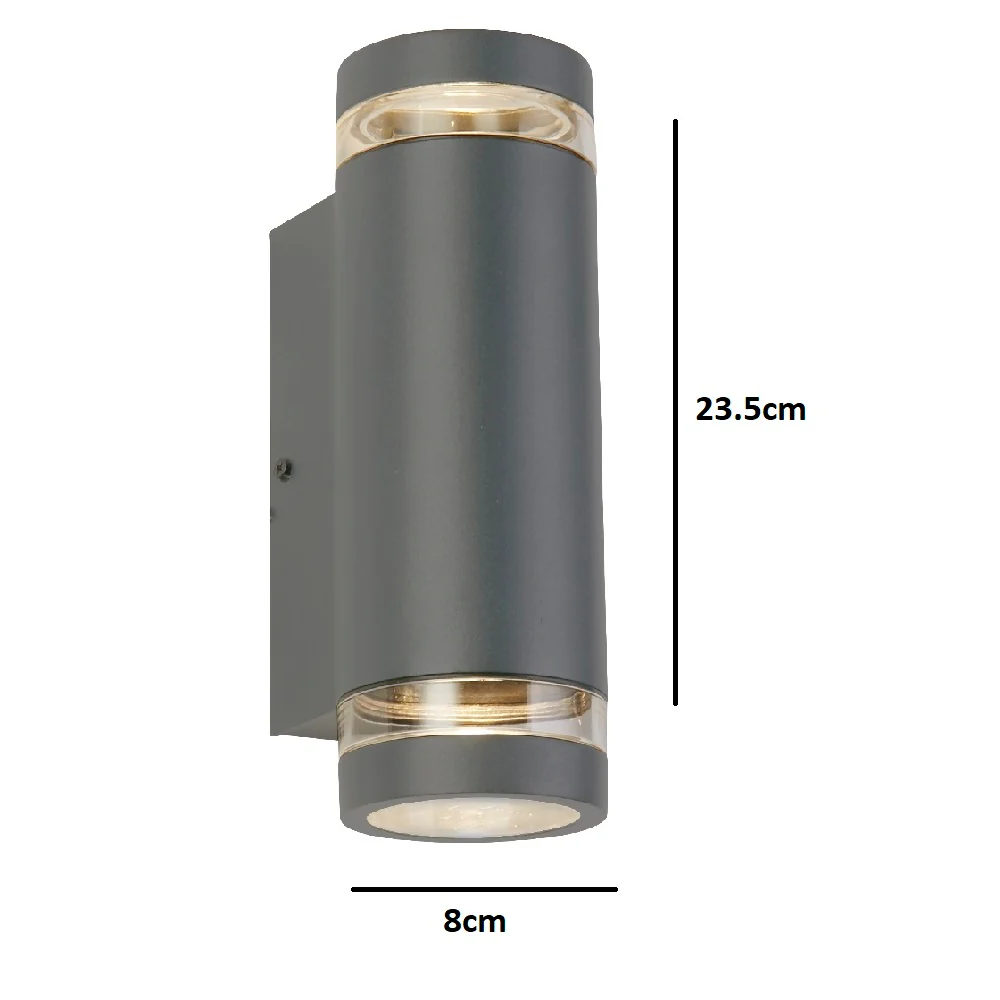Anthracite Dark Grey Outdoor Modern Cylinder Up & Down Wall Light IP44 - Image 3