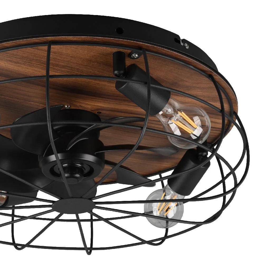 Britalia BR61105032 Matt Black & Wood Effect Vintage Cage 4 Lamp Remote Ceiling Fan 48cm - Image 2