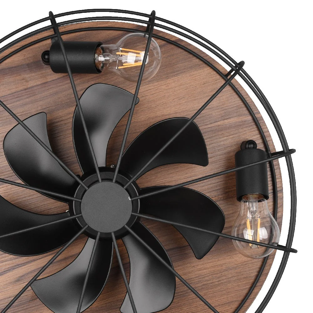 Britalia BR61105032 Matt Black & Wood Effect Vintage Cage 4 Lamp Remote Ceiling Fan 48cm - Image 3