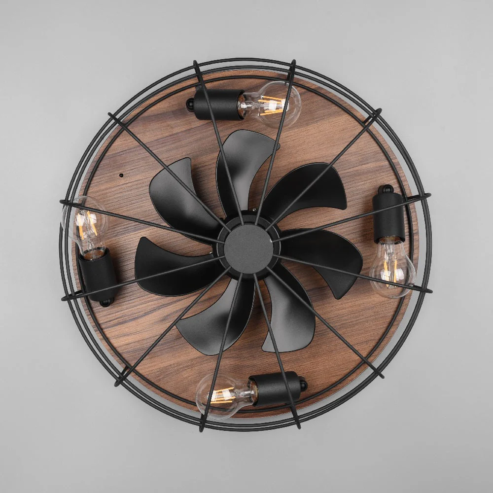 Britalia BR61105032 Matt Black & Wood Effect Vintage Cage 4 Lamp Remote Ceiling Fan 48cm - Image 4