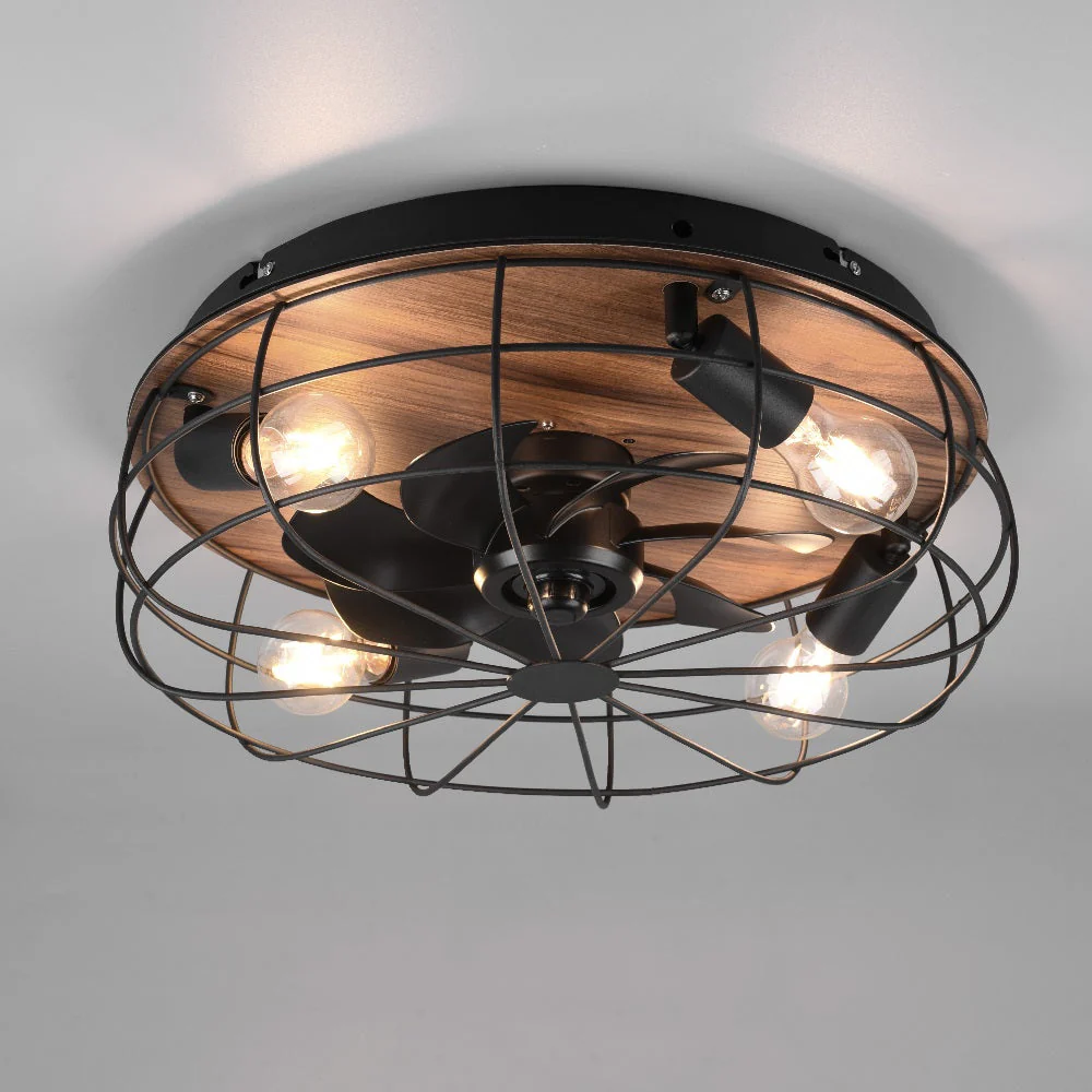 Britalia BR61105032 Matt Black & Wood Effect Vintage Cage 4 Lamp Remote Ceiling Fan 48cm - Image 5