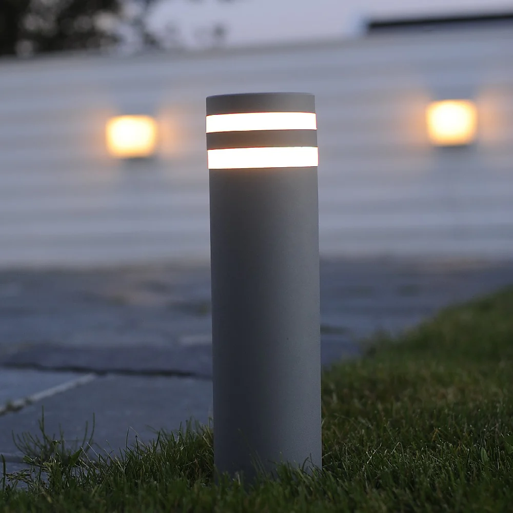 Anthracite Grey Outdoor Modern Cylinder Pedestal Post Light 400mm - Image 2