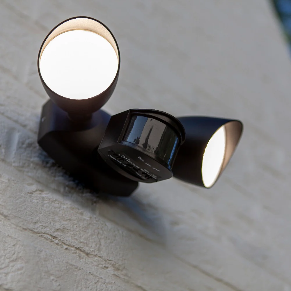 LED Matt Black Outdoor Double Head Flood Wall Light with PIR 23.5W IP54 - Image 2