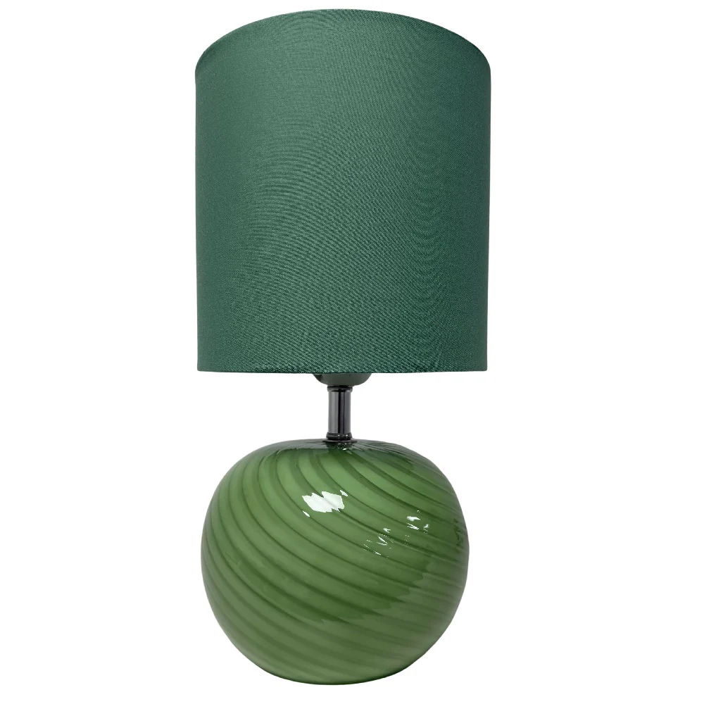 Green Glass and Chrome Table Lamp with Green Linen Shade 30cm
