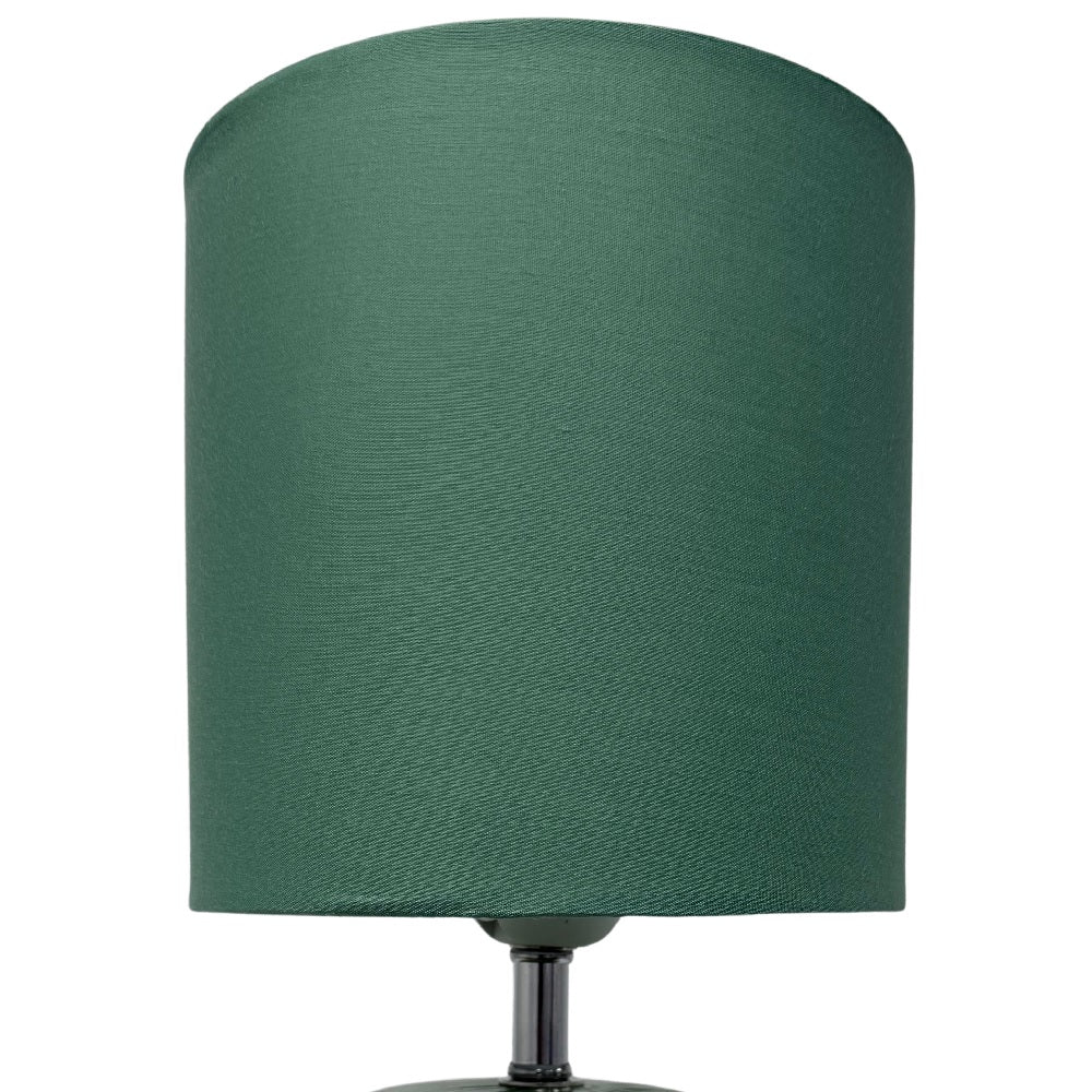Green Glass and Chrome Table Lamp with Green Linen Shade 30cm - Image 3