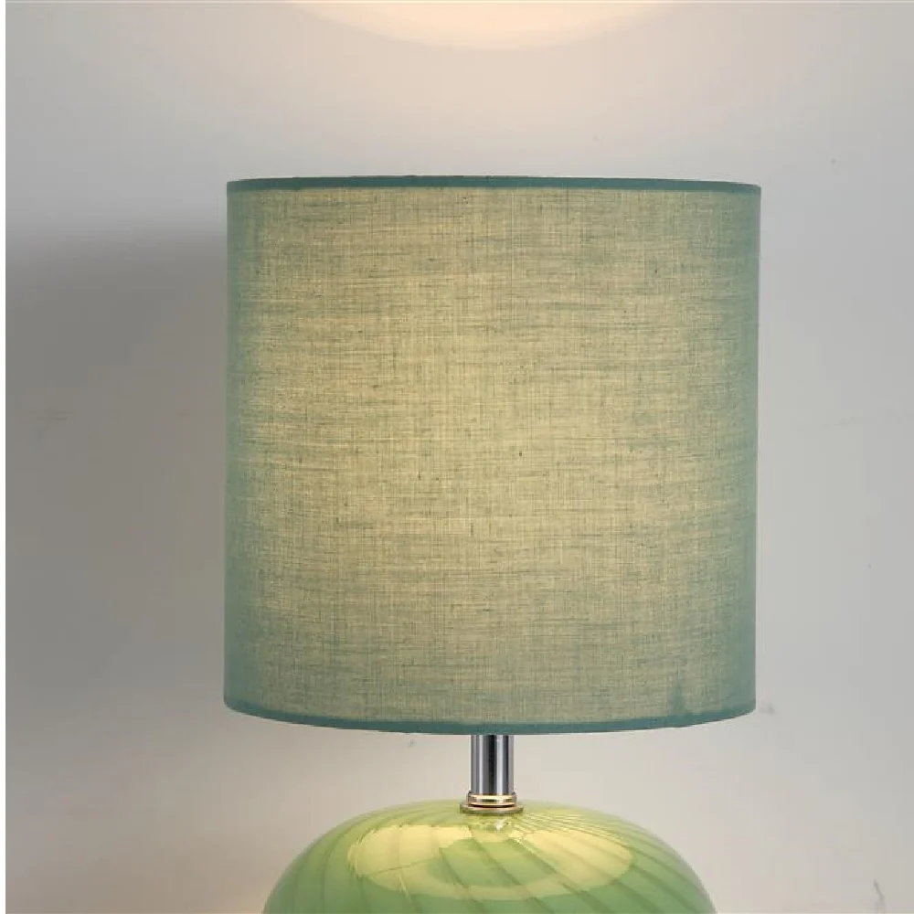 Green Glass and Chrome Table Lamp with Green Linen Shade 30cm - Image 4