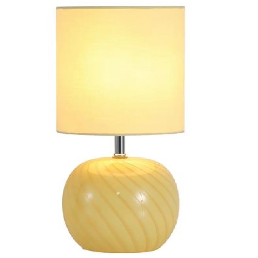 Yellow Swirl Glass Table Lamp with Lemon Yellow Linen Shade 30cm