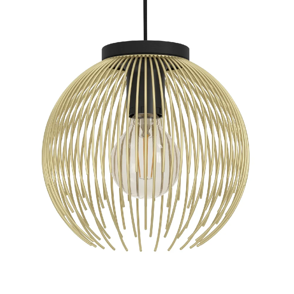 Black and Gold Metal Modern Round Wire Cage Pendant Light 110cm