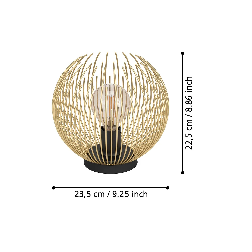 Black and Gold Metal Modern Round Wire Cage Table Lamp 23cm - Image 3