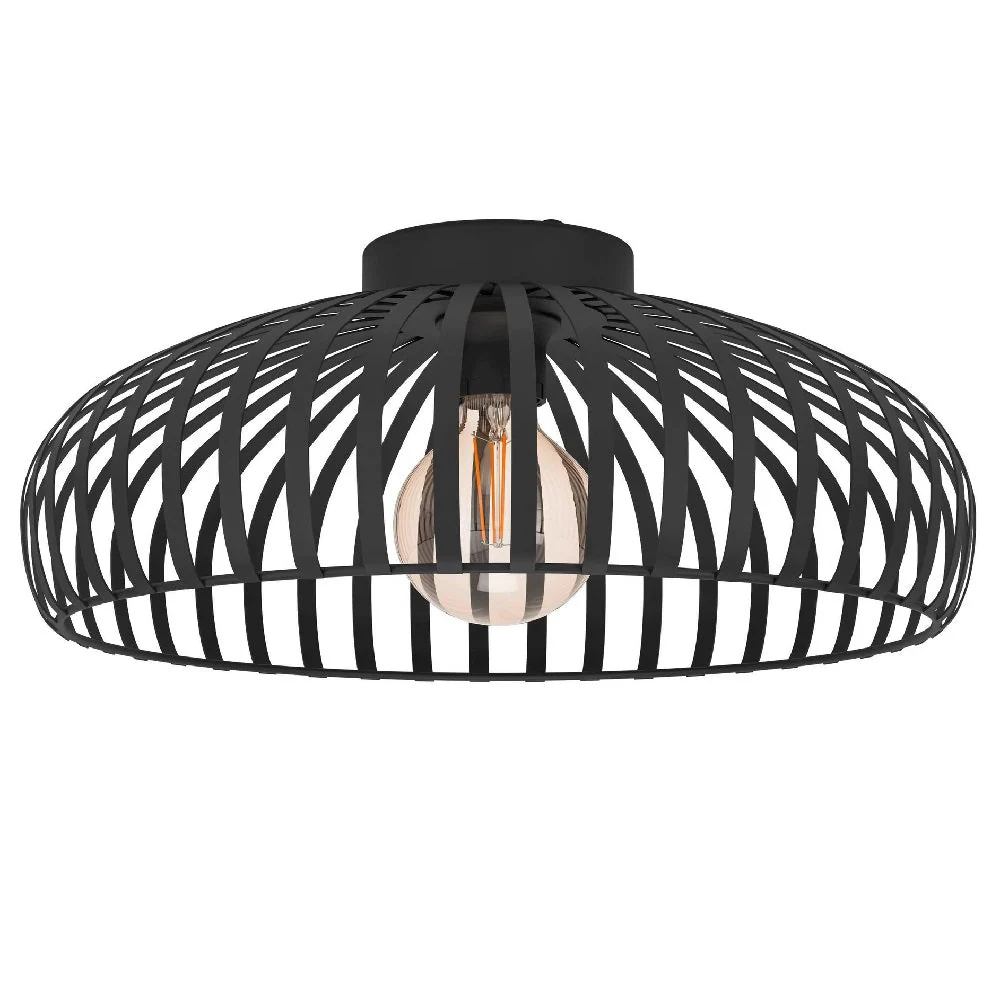 Britalia BR900721 Matt Black Vintage Metal Banded Dome Flush Ceiling Light 43cm
