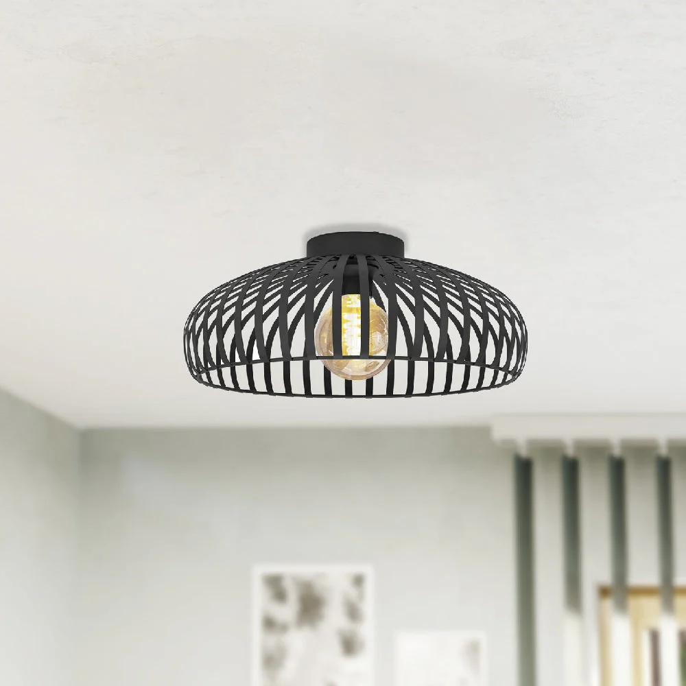 Britalia BR900721 Matt Black Vintage Metal Banded Dome Flush Ceiling Light 43cm - Image 5