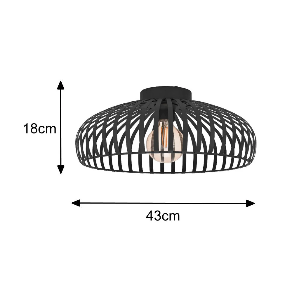 Britalia BR900721 Matt Black Vintage Metal Banded Dome Flush Ceiling Light 43cm - Image 6