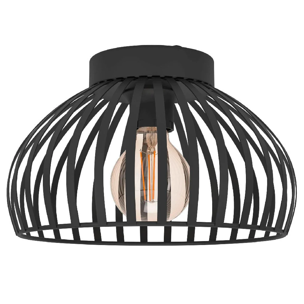 Britalia BR900792 Matt Black Vintage Metal Banded Dome Flush Ceiling Light 28cm