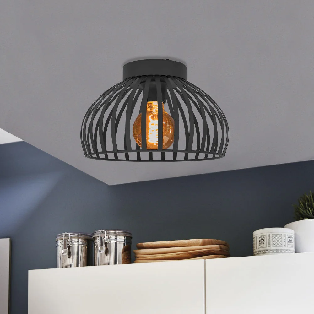 Britalia BR900792 Matt Black Vintage Metal Banded Dome Flush Ceiling Light 28cm - Image 4