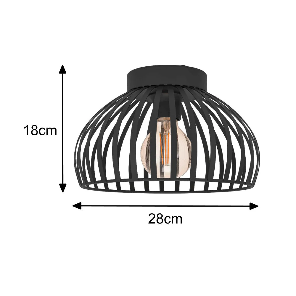 Britalia BR900792 Matt Black Vintage Metal Banded Dome Flush Ceiling Light 28cm - Image 5