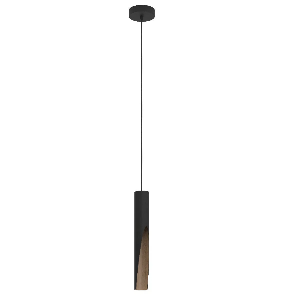 Britalia BR900874 Matt Black & Wood Effect Inner Vintage Metal Cylinder Pendant Light 6cm - Image 2