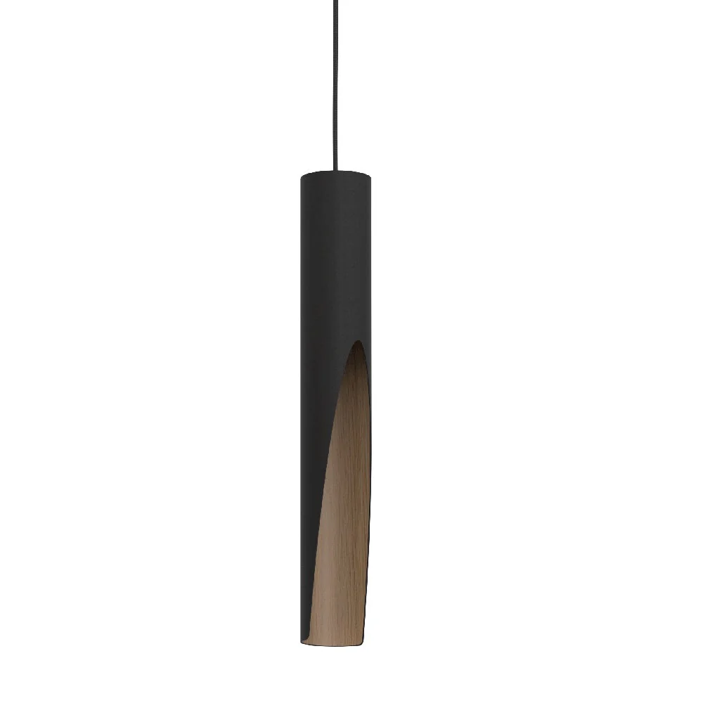 Britalia BR900874 Matt Black & Wood Effect Inner Vintage Metal Cylinder Pendant Light 6cm - Image 3
