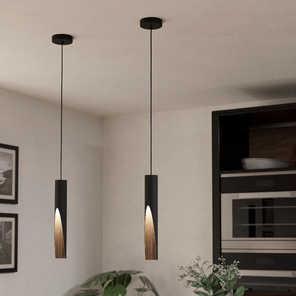 Britalia BR900874 Matt Black & Wood Effect Inner Vintage Metal Cylinder Pendant Light 6cm - Image 5