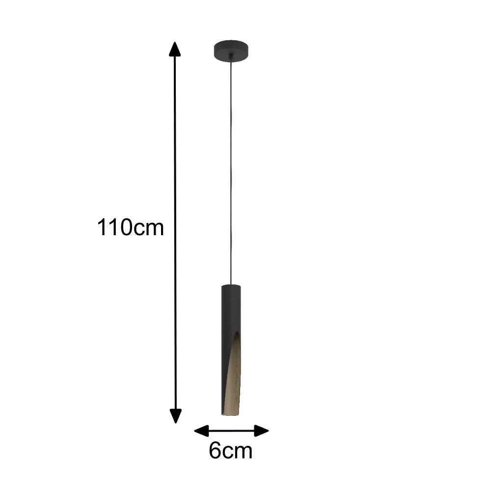 Britalia BR900874 Matt Black & Wood Effect Inner Vintage Metal Cylinder Pendant Light 6cm - Image 6