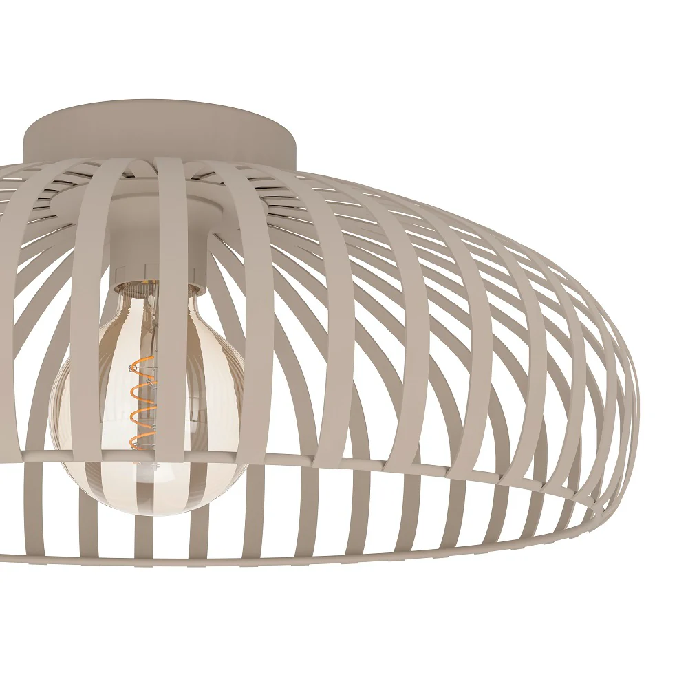 Matt Cream Vintage Metal Banded Dome Cage Flush Ceiling Light 43cm - Image 2
