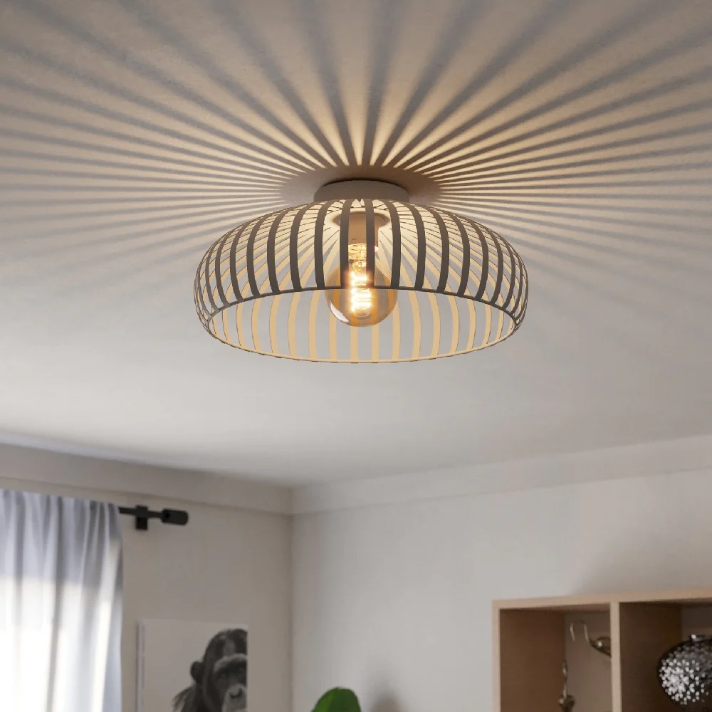 Matt Cream Vintage Metal Banded Dome Cage Flush Ceiling Light 43cm - Image 4