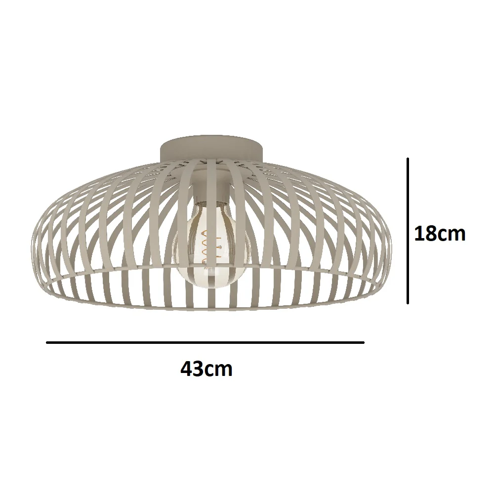 Matt Cream Vintage Metal Banded Dome Cage Flush Ceiling Light 43cm - Image 5