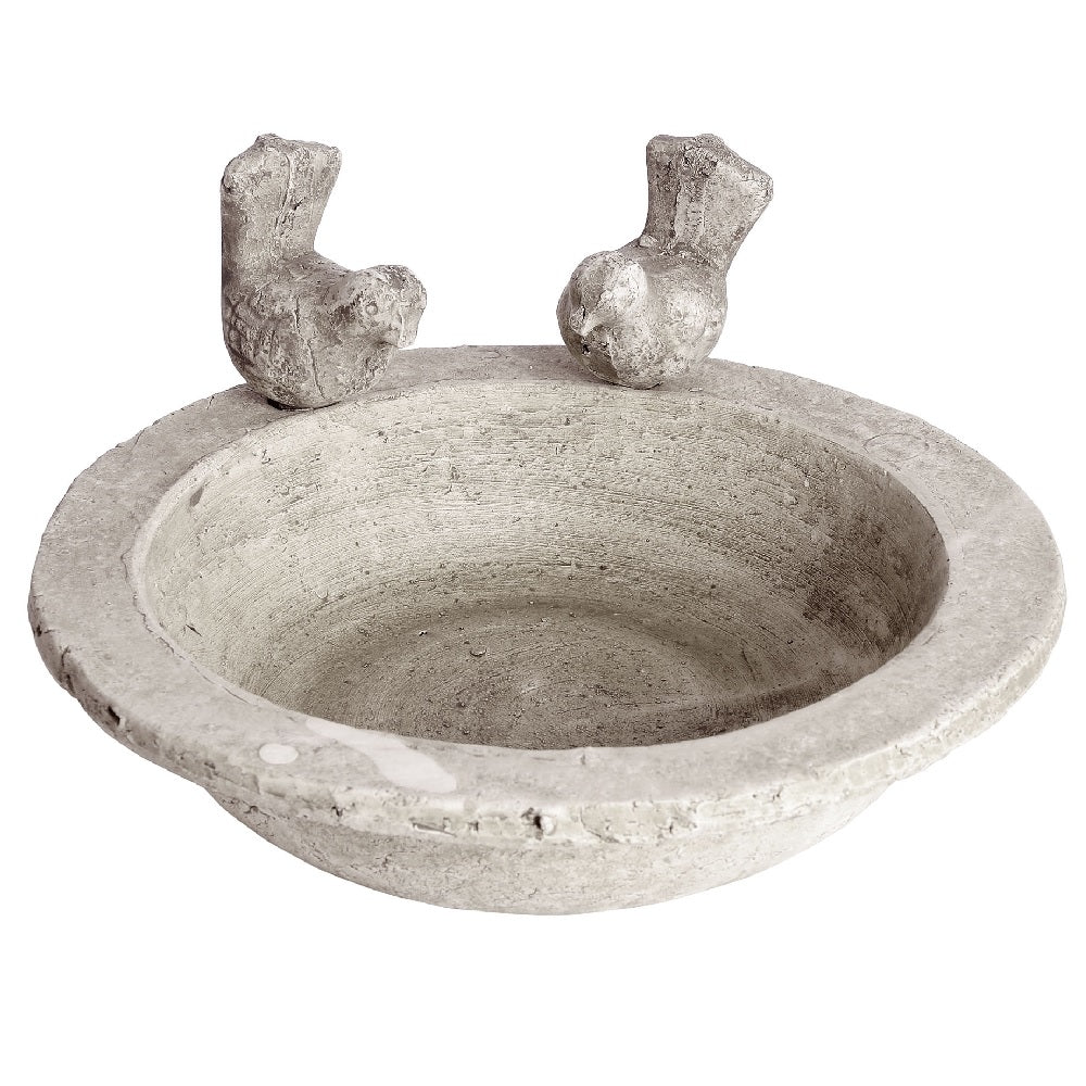 Britalia BR9030 White Wash Stone Textured Bird Bath Ornamental Garden Feature 24cm