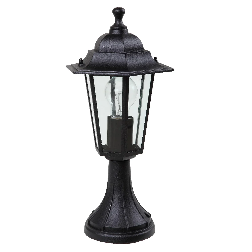Black Outdoor Vintage Lantern Head Pedestal Post Light 38.5cm IP44