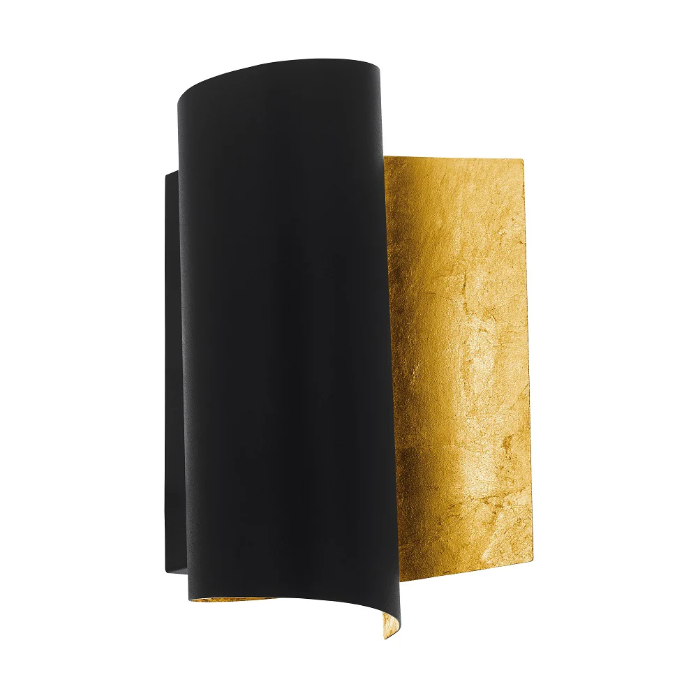 Black and Gold Leaf Effect Modern Curved Wall Light 25cm