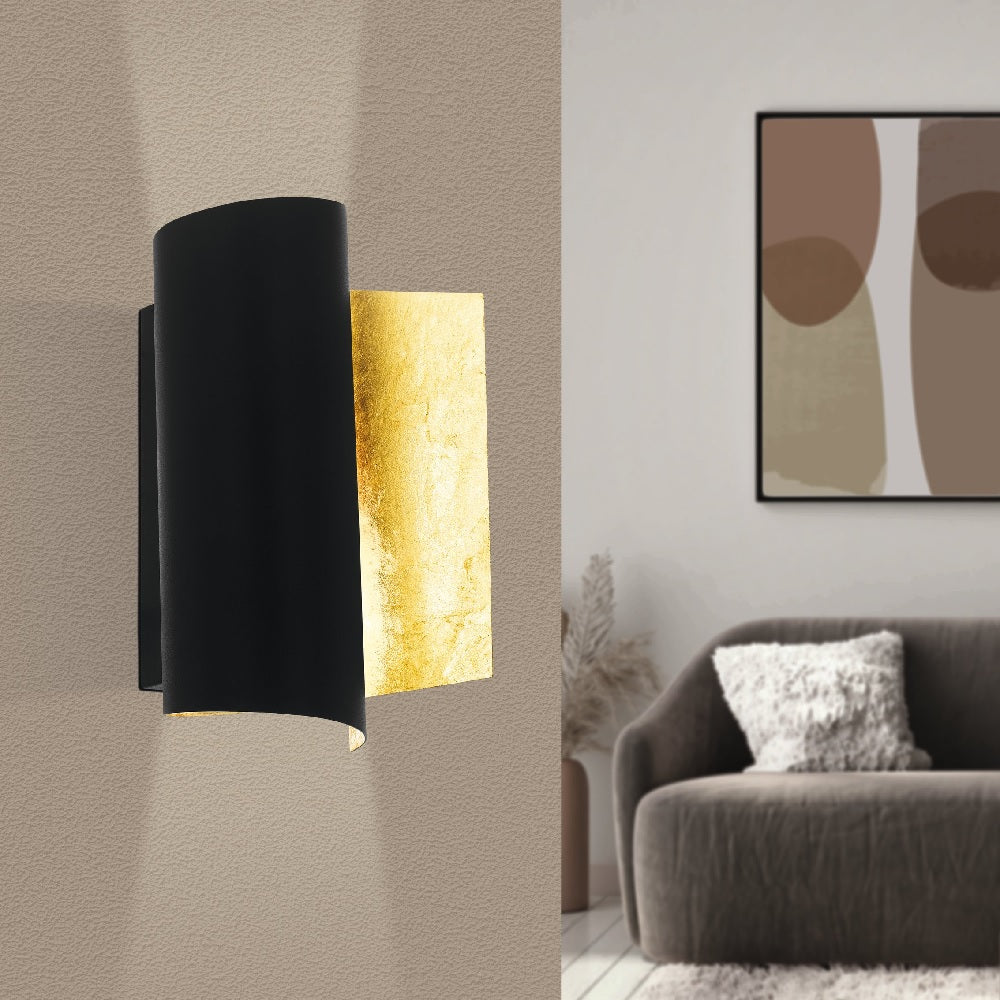 Black and Gold Leaf Effect Modern Curved Wall Light 25cm - Image 3