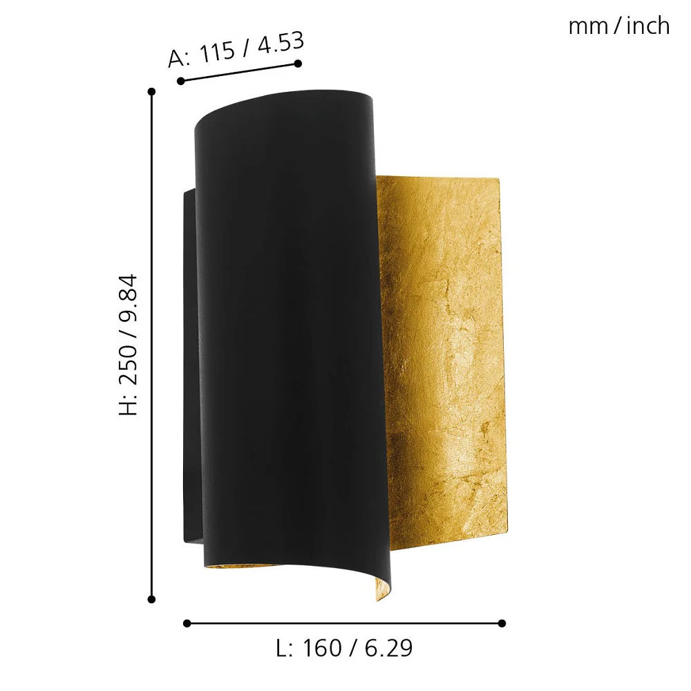 Black and Gold Leaf Effect Modern Curved Wall Light 25cm - Image 4