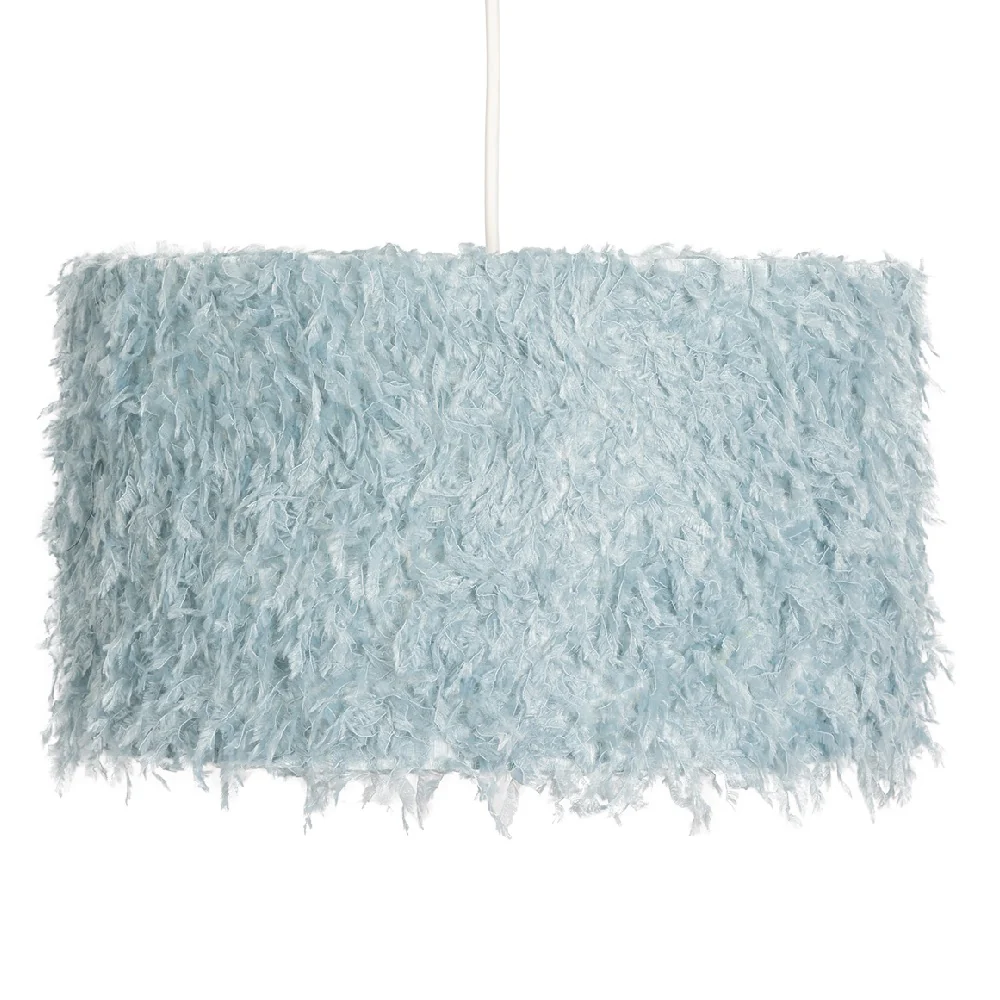 12" Blue Faux Feather Vintage Easy Fit Drum Lampshade 30cm - Image 2