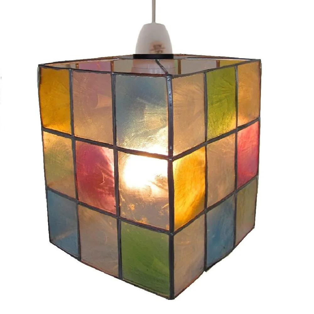 Multicoloured Capiz Shell Vintage Retro Easy Fit Rectangular Pendant Shade 13cm