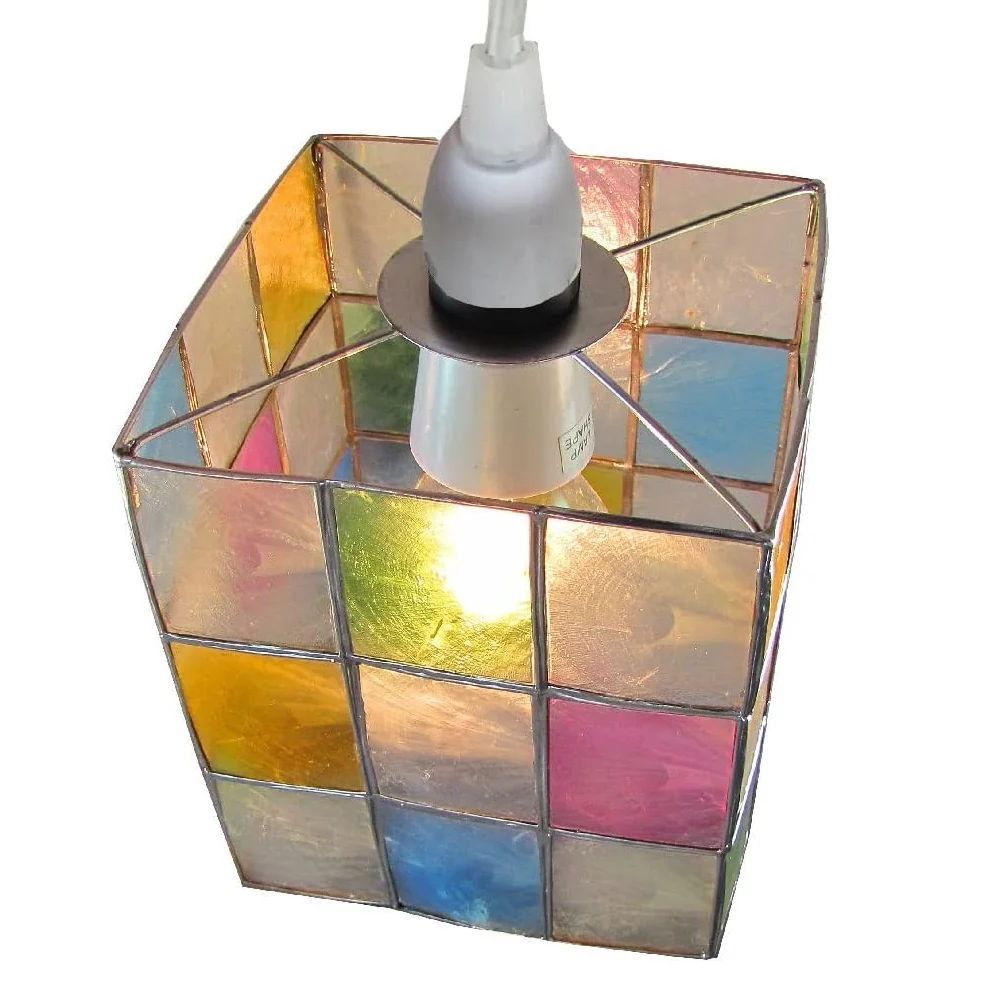 Multicoloured Capiz Shell Vintage Retro Easy Fit Rectangular Pendant Shade 13cm - Image 3