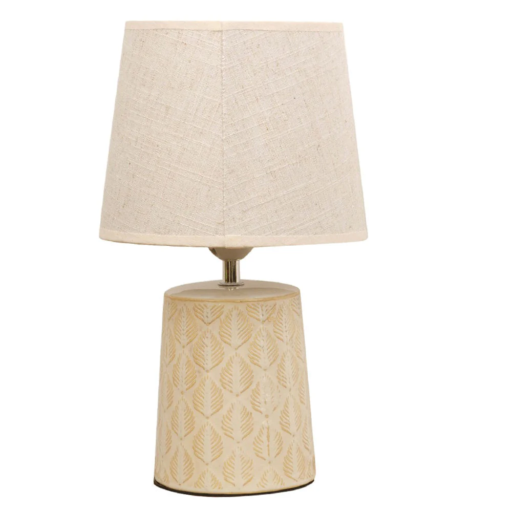 Britalia BRHE1356 Cream Ceramic Vintage Leaf Print Table Desk Lamp with Linen Shade 35cm